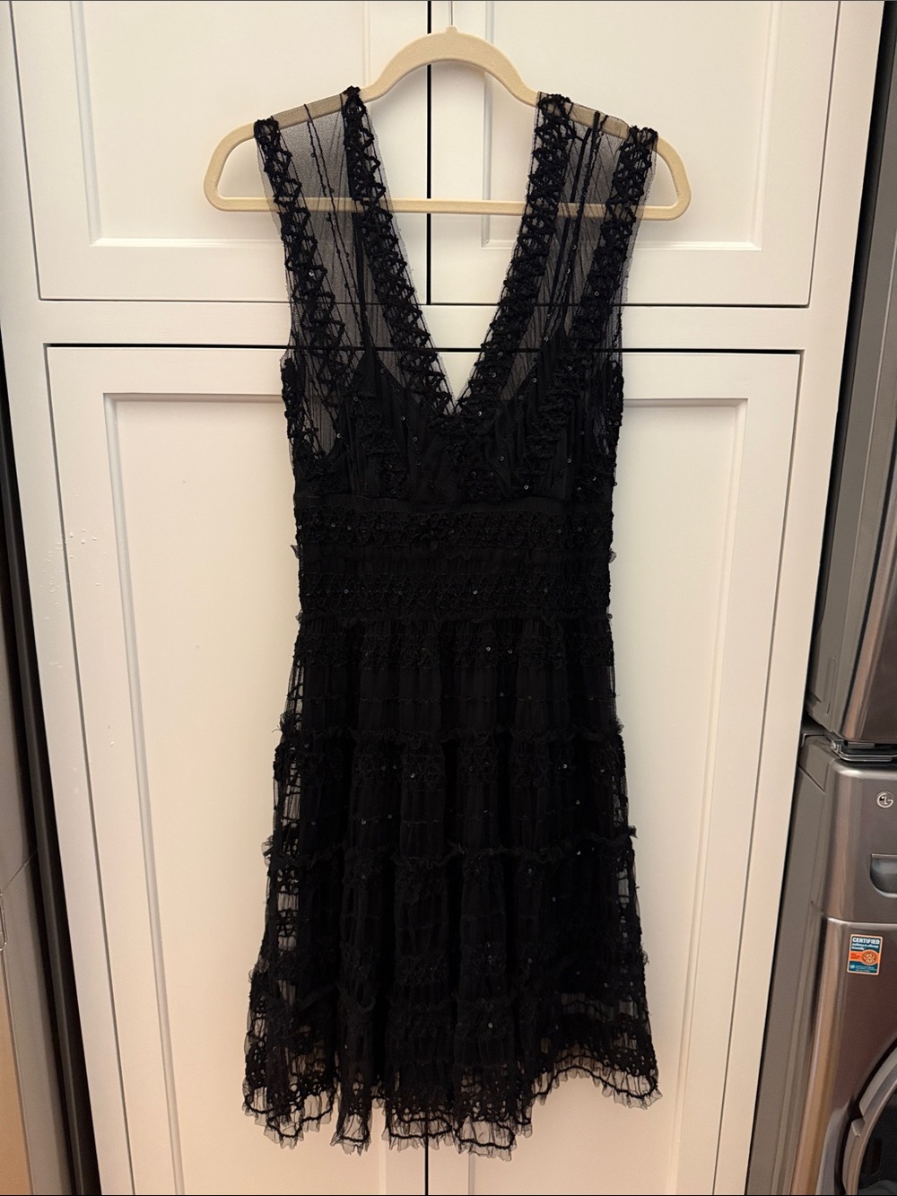 Max Studio Black Lace V-Neck Tiered Cocktail Dress
